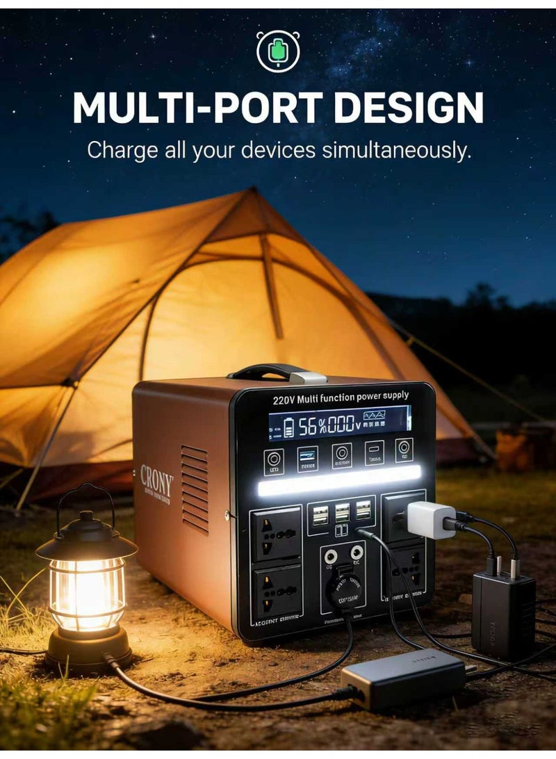 CRONY MP7-1200W Portable Power Station. Outdoor power station with a 720Wh high-capacity battery, 1200W output power, multiple power ports, and a built-in LED screen. Multiple protection features ensure safe use. Generator for Outdoor Camping/RVs/Home Use. - Image 3